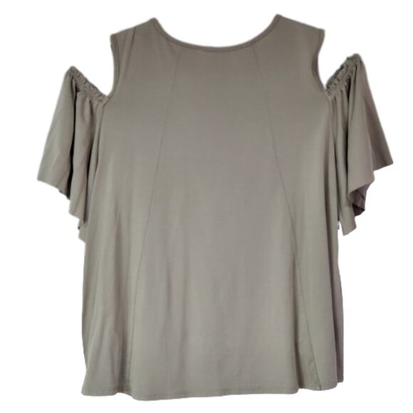 Lavender Field Green Cold Shoulder Raw Hem Flutter Sleeve Top Small - Picture 2 of 5